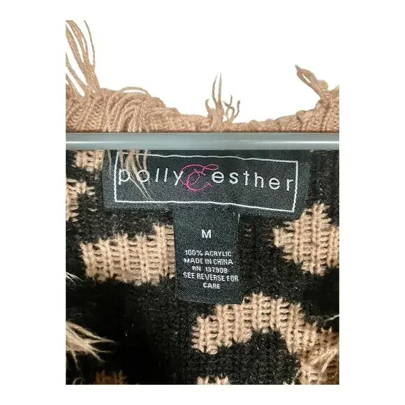 Polly & Esther Pullover Sweater Size M Leopard Print Fringe Cropped - Picture 4 of 6